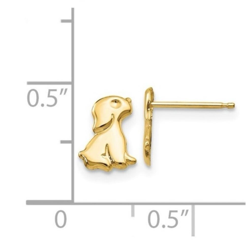 14k Yellow Gold High Shine Sitting Animal Dog Puppy Pup Stud Earrings - Picture 3 of 9